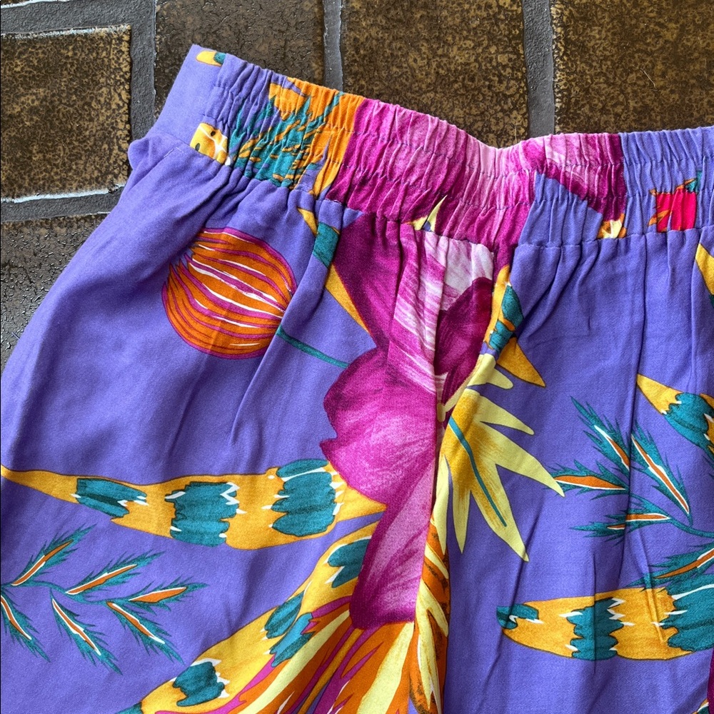 RACHEL Rachel Roy Multicolor Tropical High Rise Cropped Wide Leg Palazzo Pant - Picture 9 of 14